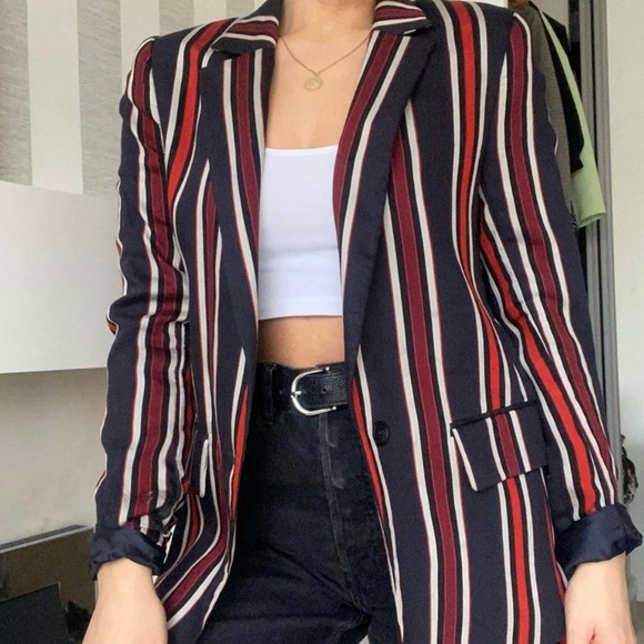 H&M Red Blue White Striped Blazer size 8 - Picture 8 of 8